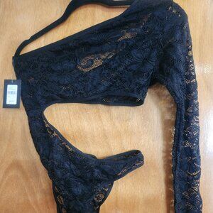 Fredericks of Hollywood Kerry Asymmetrical Bodysuit Lace Black Size XL